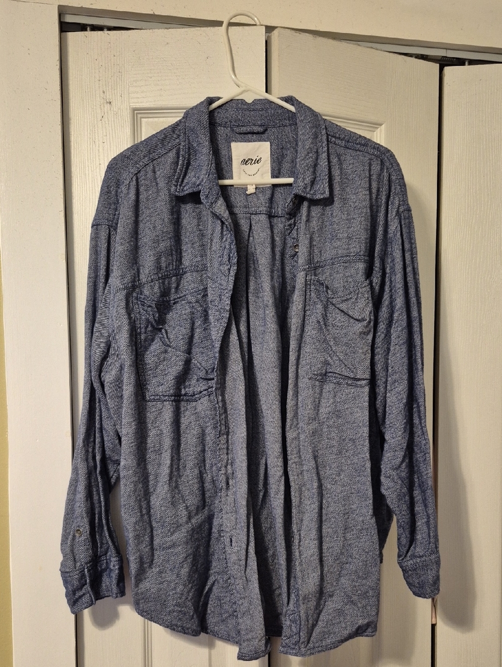 aerie Men's Heathered Blue Lightweight Shirt Jacket